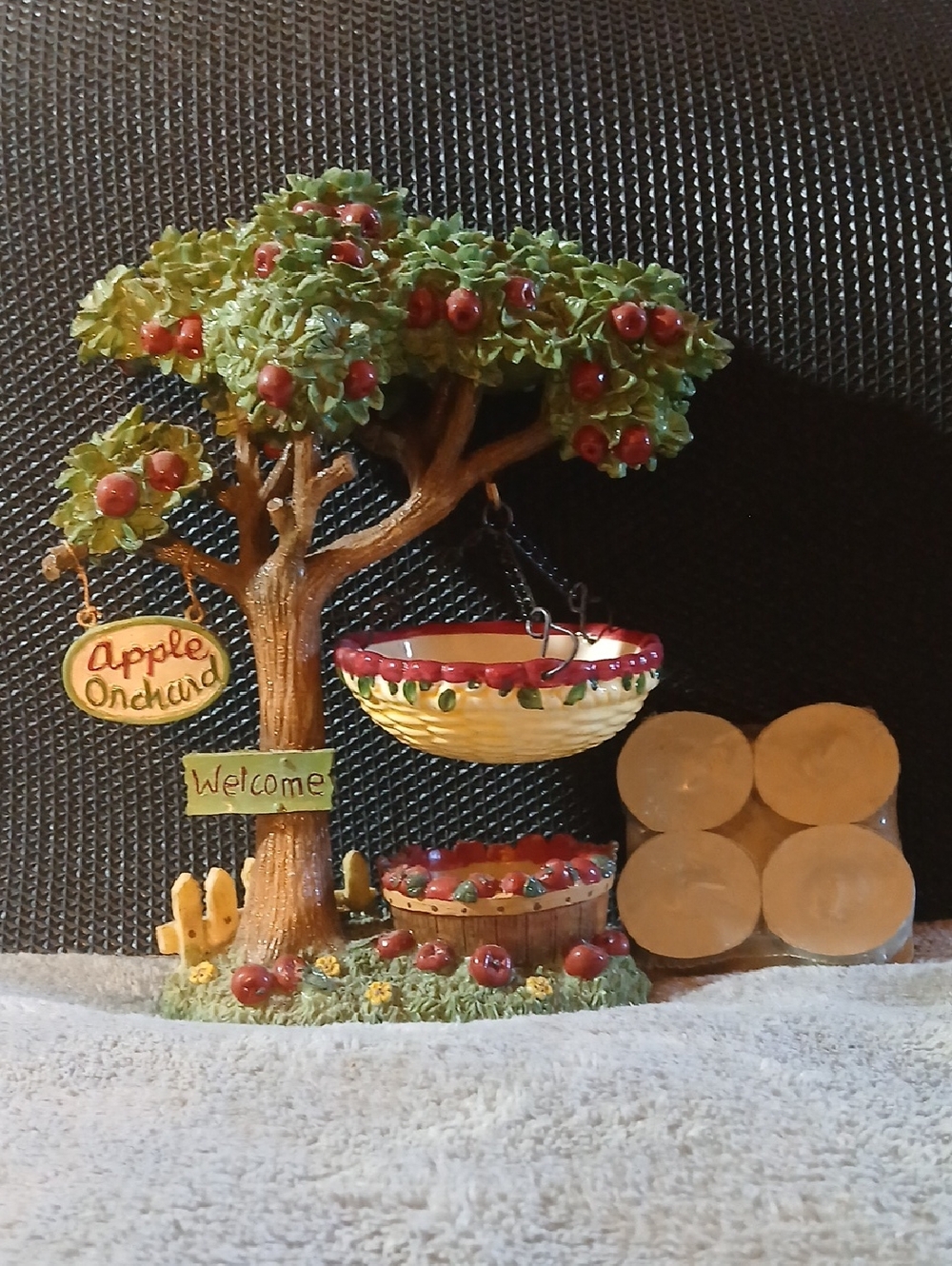 Apple Orchard Garden Tree Hanging Basket Candle  Decor - Red & Green